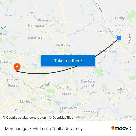 Merchantgate to Leeds Trinity University map