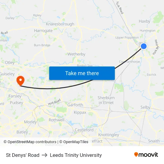 St Denys' Road to Leeds Trinity University map