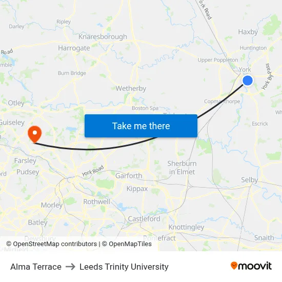 Alma Terrace to Leeds Trinity University map