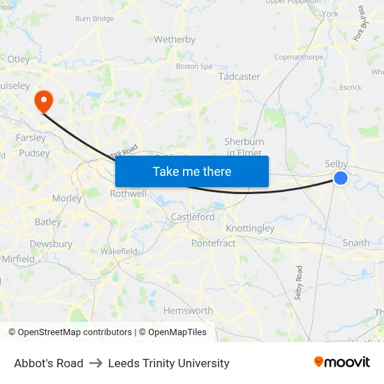 Abbot's Road to Leeds Trinity University map