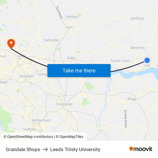 Grandale Shops to Leeds Trinity University map