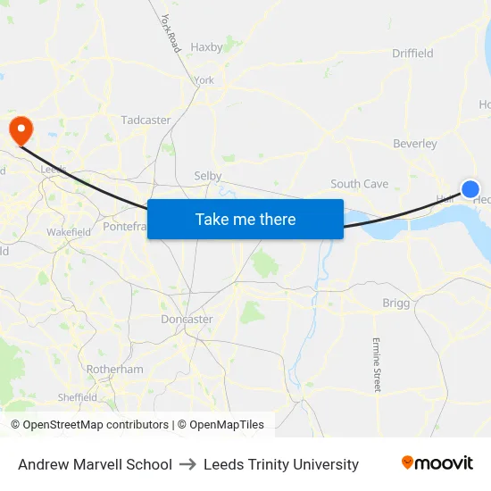 Andrew Marvell School to Leeds Trinity University map