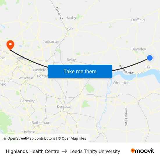 Highlands Health Centre to Leeds Trinity University map