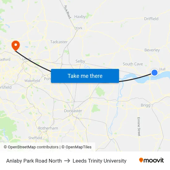 Anlaby Park Road North to Leeds Trinity University map