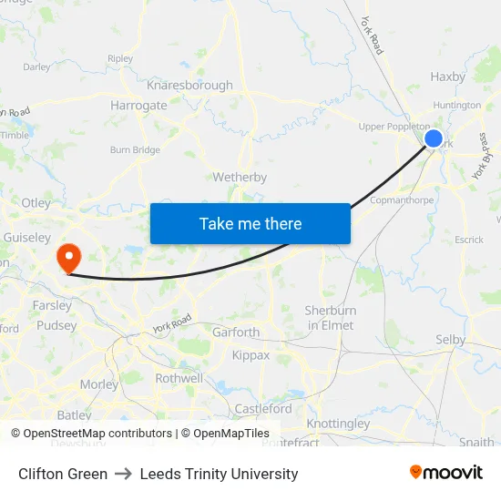 Clifton Green to Leeds Trinity University map