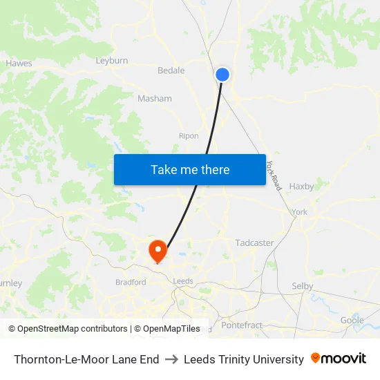 Thornton-Le-Moor Lane End to Leeds Trinity University map