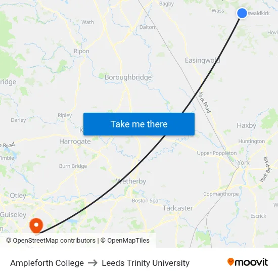 Ampleforth College to Leeds Trinity University map