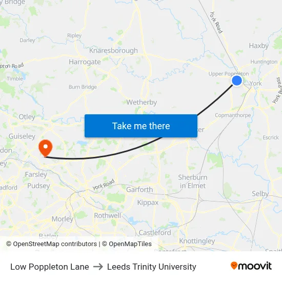 Low Poppleton Lane to Leeds Trinity University map