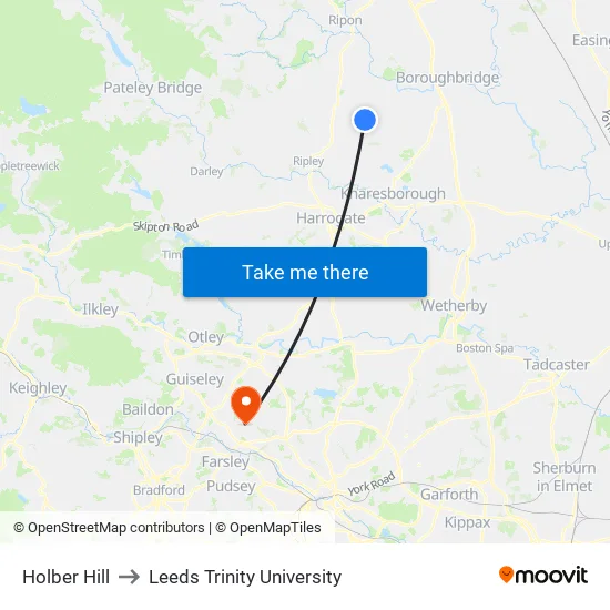 Holber Hill to Leeds Trinity University map