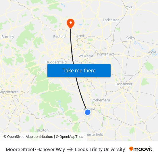 Moore Street/Hanover Way to Leeds Trinity University map