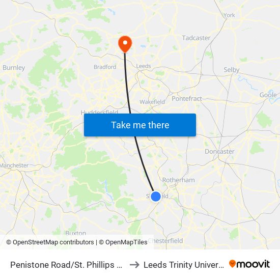 Penistone Road/St. Phillips Road to Leeds Trinity University map