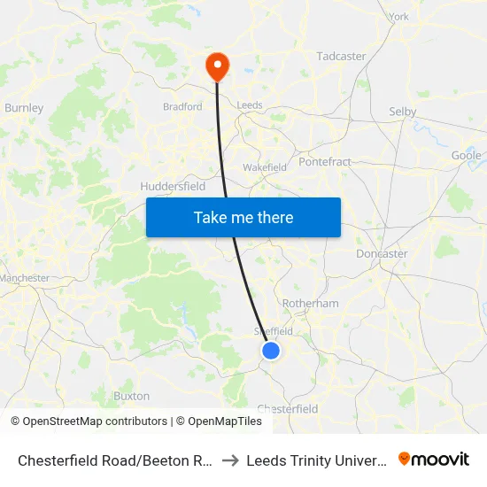 Chesterfield Road/Beeton Road to Leeds Trinity University map
