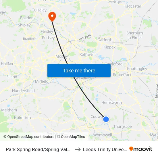 Park Spring Road/Spring Vale Road to Leeds Trinity University map