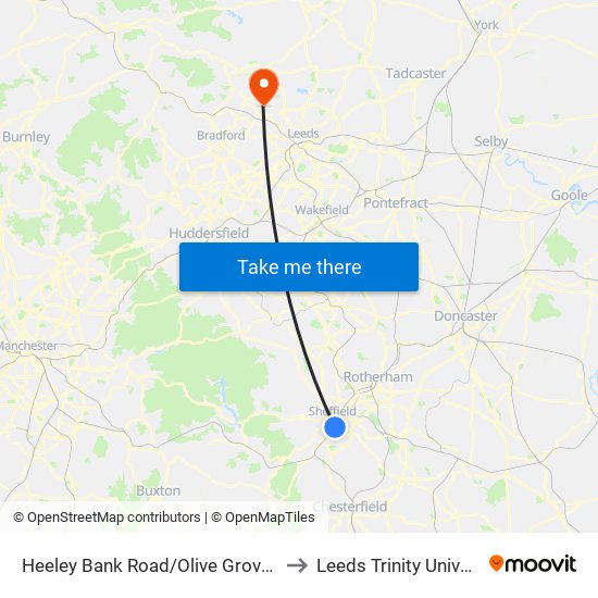 Heeley Bank Road/Olive Grove Road to Leeds Trinity University map