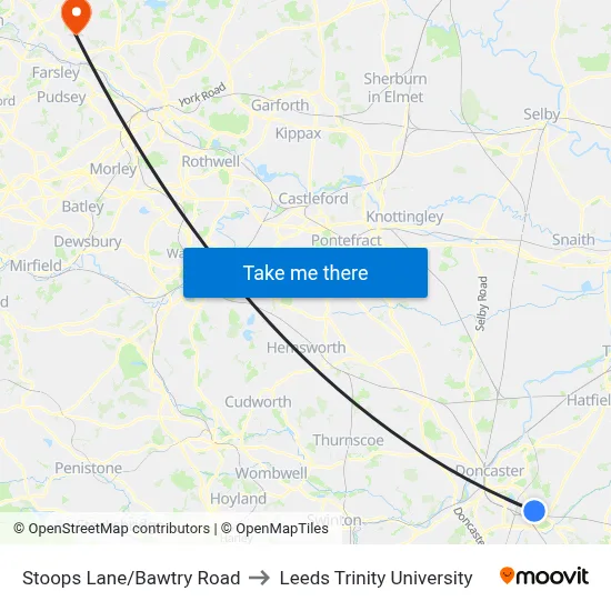 Stoops Lane/Bawtry Road to Leeds Trinity University map