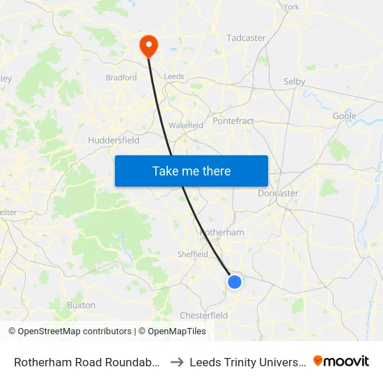 Rotherham Road Roundabout to Leeds Trinity University map