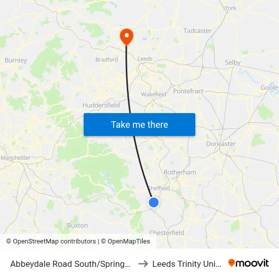 Abbeydale Road South/Springfield Road to Leeds Trinity University map