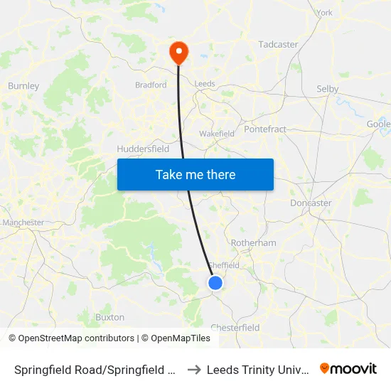 Springfield Road/Springfield Avenue to Leeds Trinity University map
