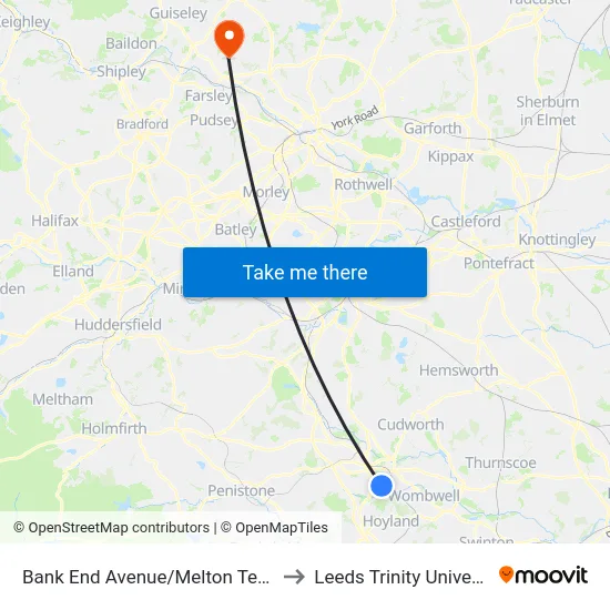 Bank End Avenue/Melton Terrace to Leeds Trinity University map