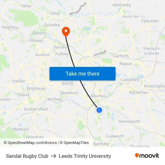 Sandal Rugby Club to Leeds Trinity University map