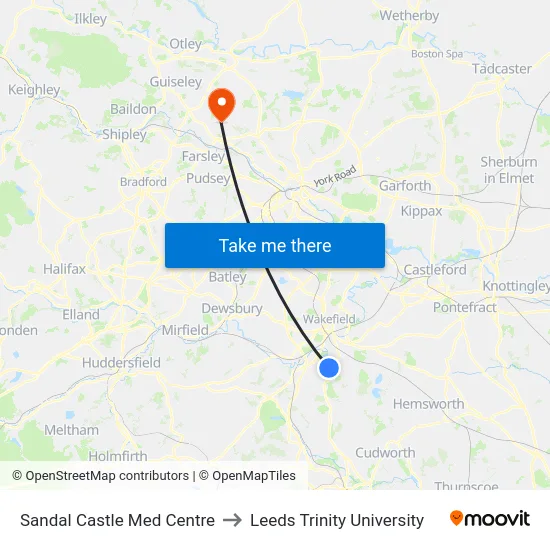 Sandal Castle Med Centre to Leeds Trinity University map