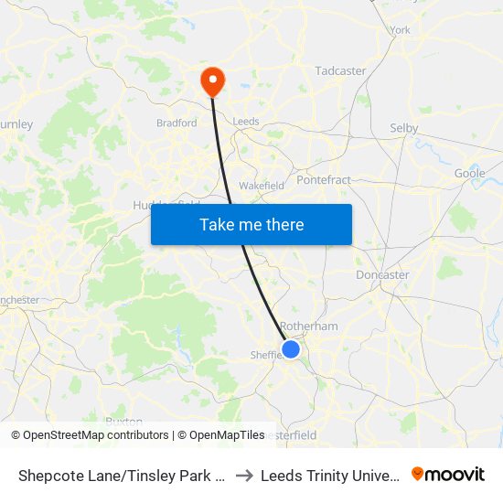 Shepcote Lane/Tinsley Park Road to Leeds Trinity University map