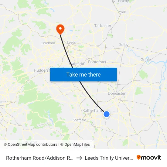 Rotherham Road/Addison Road to Leeds Trinity University map