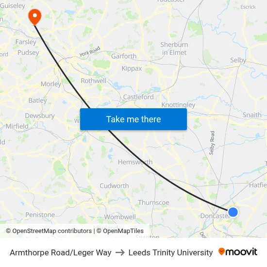 Armthorpe Road/Leger Way to Leeds Trinity University map