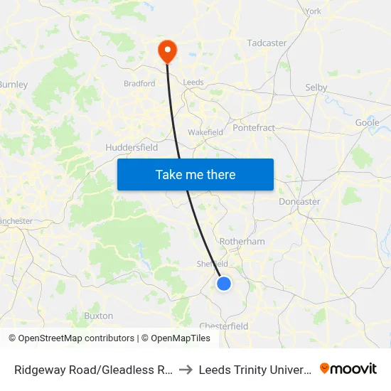 Ridgeway Road/Gleadless Road to Leeds Trinity University map