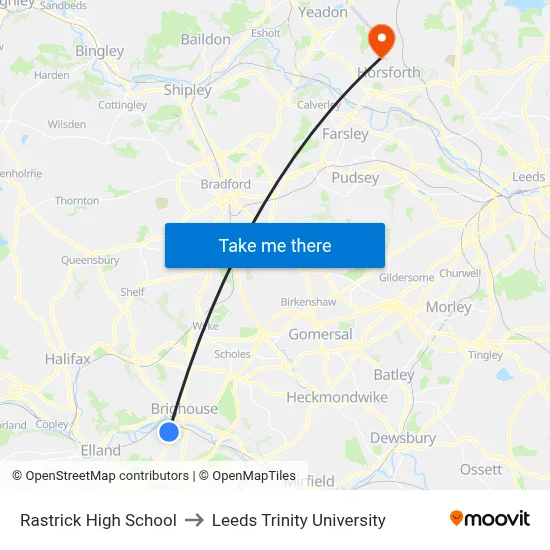Rastrick High School to Leeds Trinity University map