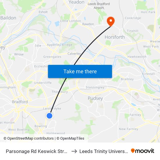 Parsonage Rd Keswick Street to Leeds Trinity University map