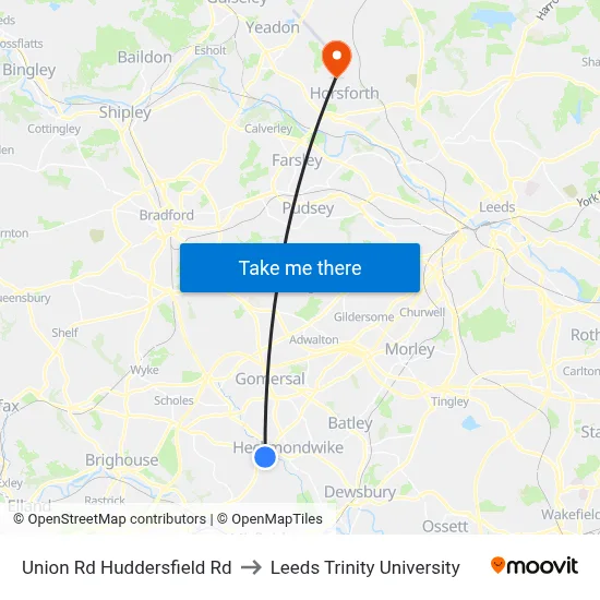 Union Rd Huddersfield Rd to Leeds Trinity University map