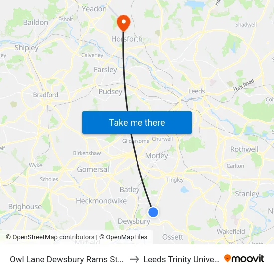 Owl Lane Dewsbury Rams Stadium to Leeds Trinity University map