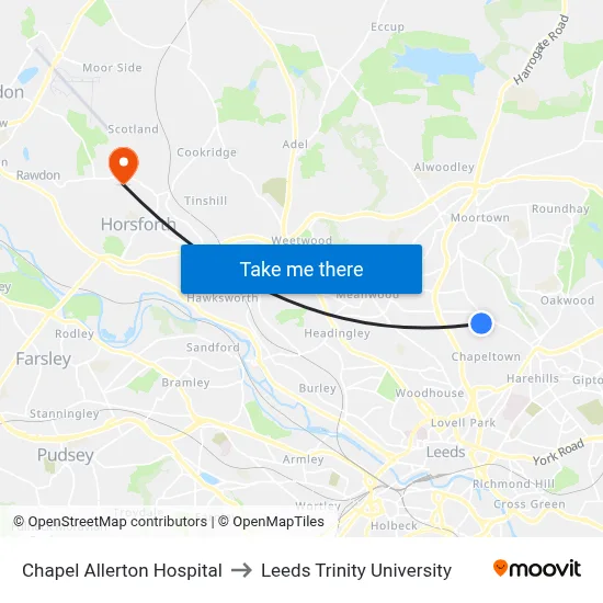 Chapel Allerton Hospital to Leeds Trinity University map