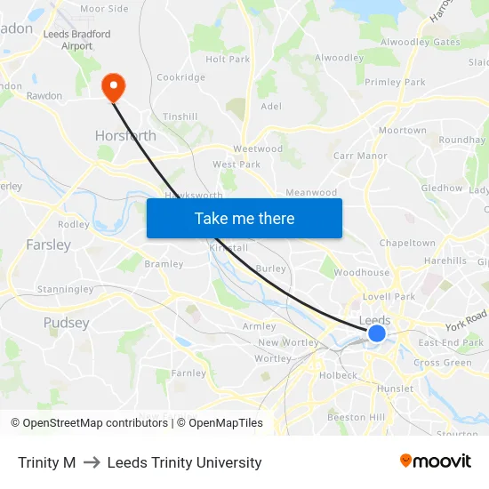 Trinity M to Leeds Trinity University map