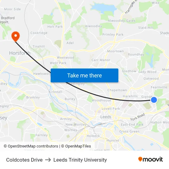 Coldcotes Drive to Leeds Trinity University map