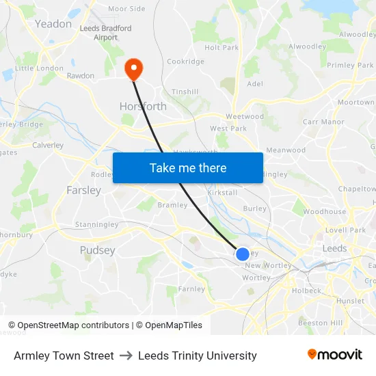 Armley Town Street to Leeds Trinity University map