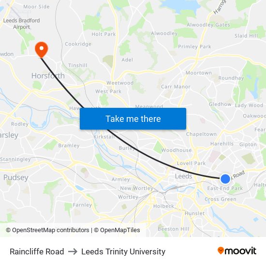 Raincliffe Road to Leeds Trinity University map