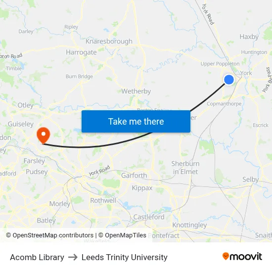 Acomb Library to Leeds Trinity University map