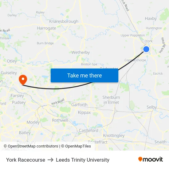 York Racecourse to Leeds Trinity University map