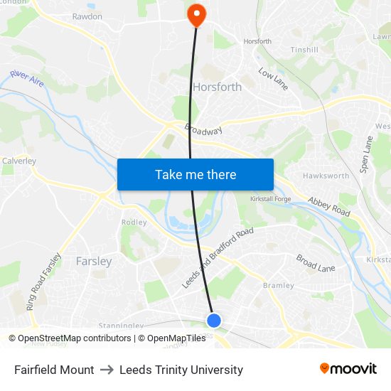 Fairfield Mount to Leeds Trinity University map