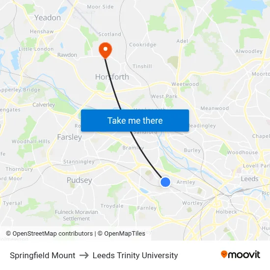 Springfield Mount to Leeds Trinity University map