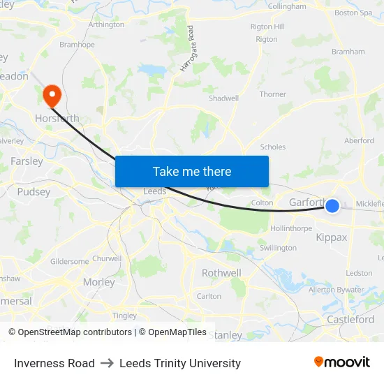 Inverness Road to Leeds Trinity University map