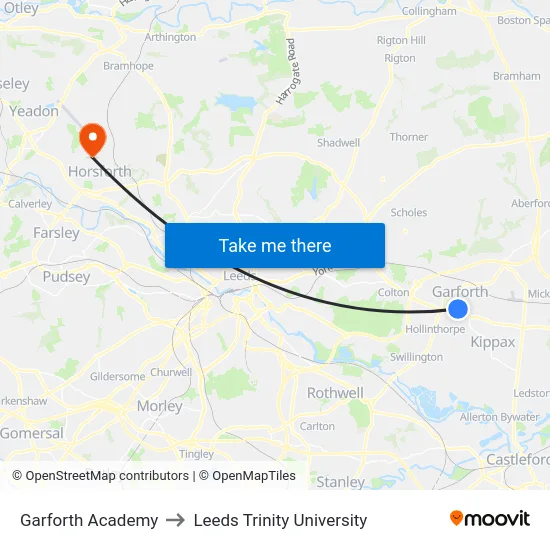 Garforth Academy to Leeds Trinity University map