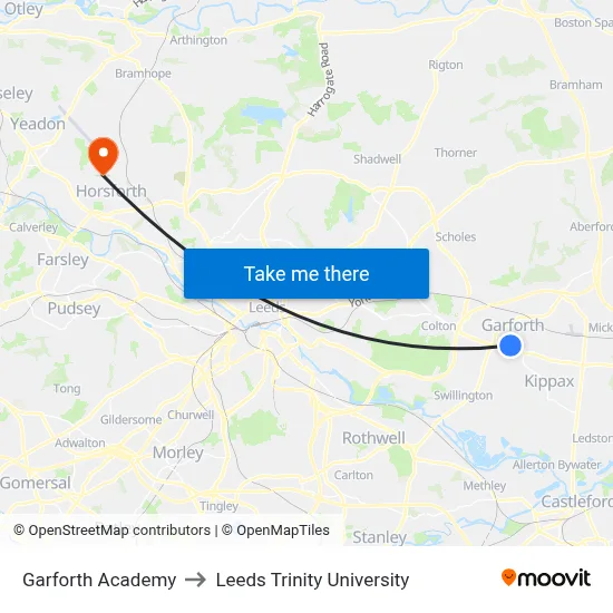 Garforth Academy to Leeds Trinity University map
