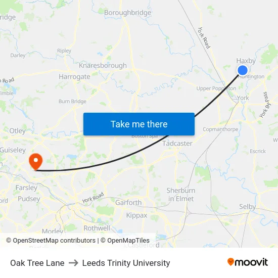 Oak Tree Lane to Leeds Trinity University map