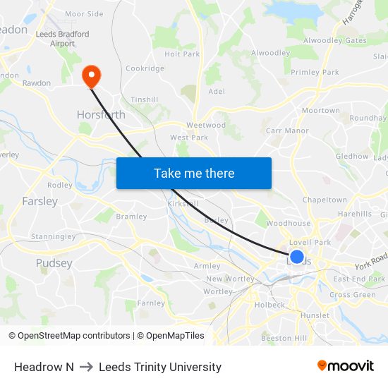 Headrow N to Leeds Trinity University map