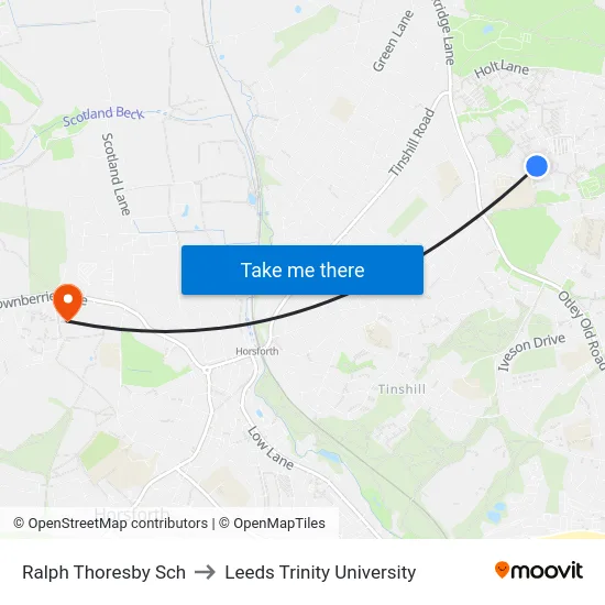 Ralph Thoresby Sch to Leeds Trinity University map