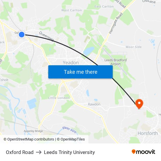 Oxford Road to Leeds Trinity University map