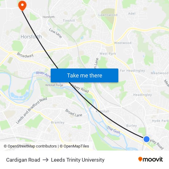 Cardigan Road to Leeds Trinity University map